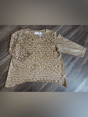 Alfred Dunner Tan and Cream Leopard Print Knit Top